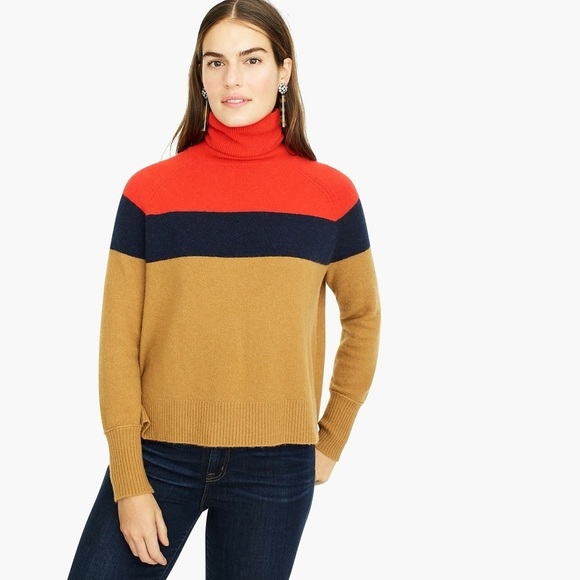 J.Crew Colorblock Turtleneck Sweater Camel Navy Red - Size XS - Picture 1 of 11